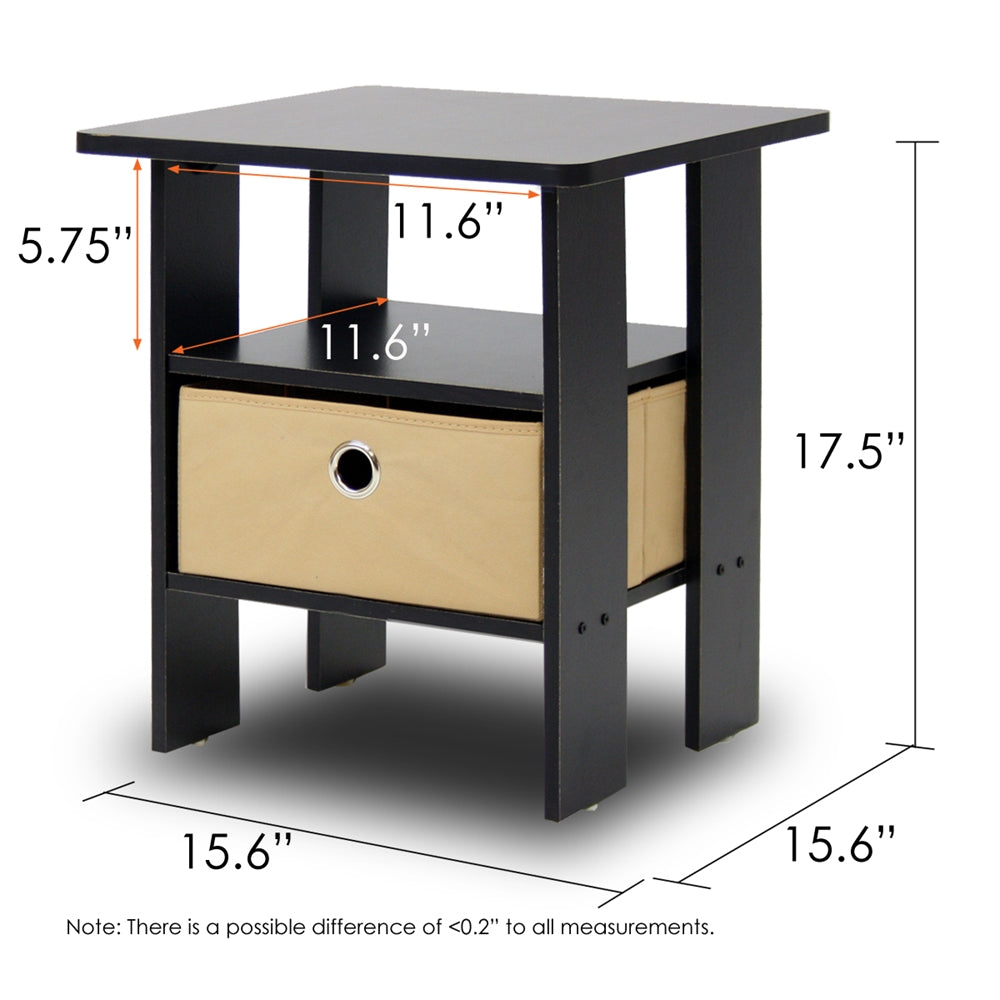 End Table Bedroom Night Stand w/Bin Drawer, Espresso/Brown