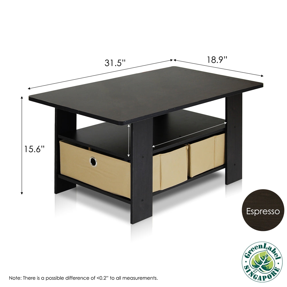 Coffee Table w/Bin Drawer, Espresso/Brown