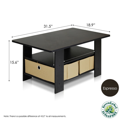 Coffee Table w/Bin Drawer, Espresso/Brown