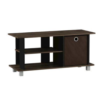 Simplistic TV Stand with Storage Bins in Dark Brown and Walnut Finish