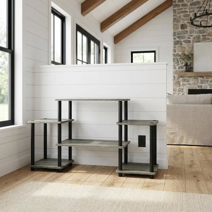 Contemporary Entertainment Center in French Oak and Black Finish with Storage