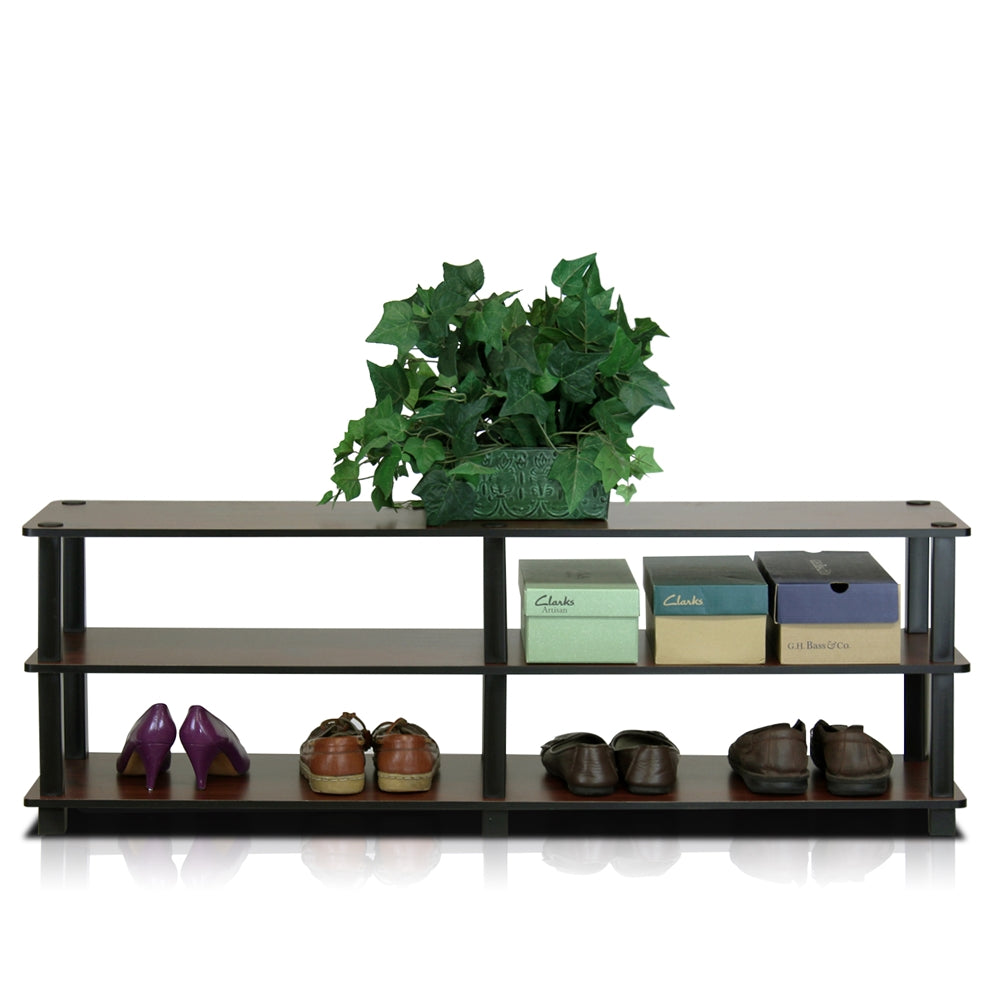 TST No Tools 3-Tier Wide Shoe Storage Rack, Dark Brown/Black