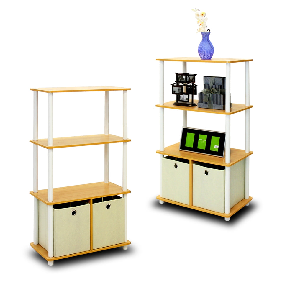Go Green 4-Tier Multipurpose Storage Rack Shelving Unit w/Bins, Set of 2