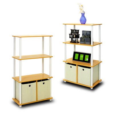 Go Green 4-Tier Multipurpose Storage Rack Shelving Unit w/Bins, Set of 2