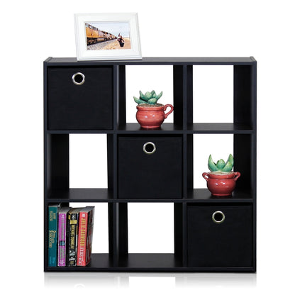 Simplistic 9-Cube Organizer with Bins, Espresso/Black