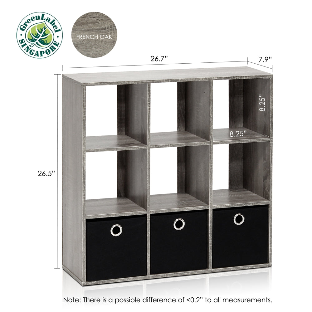 Simplistic 9-Cube Organizer with Bins, French Oak Grey/Black