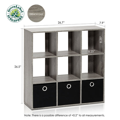 Simplistic 9-Cube Organizer with Bins, French Oak Grey/Black