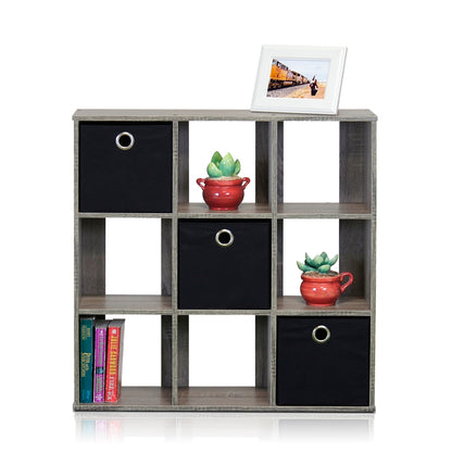 Simplistic 9-Cube Organizer with Bins, French Oak Grey/Black