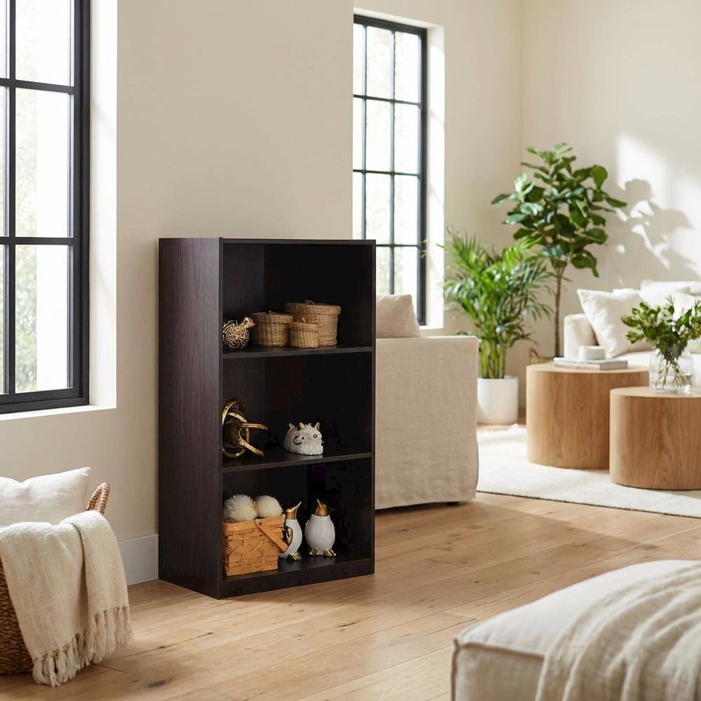 Engineered Wood 3-Tier Bookcase with Storage Shelves for Living Room and Office