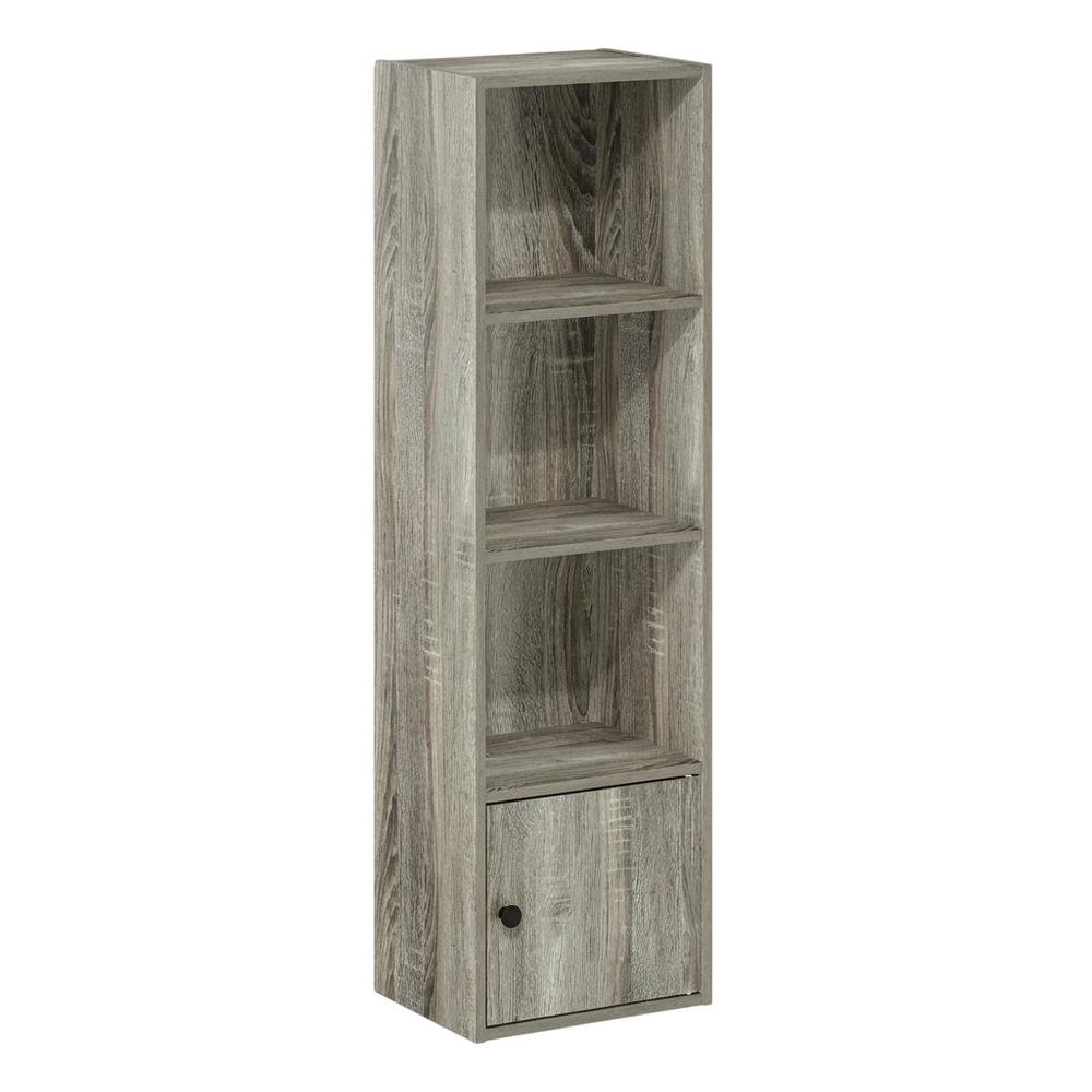 Engineered Wood 4-Tier Shelf Bookcase with Door Storage in French Oak Finish