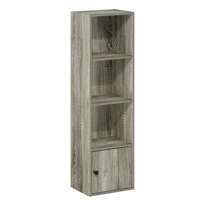 Engineered Wood 4-Tier Shelf Bookcase with Door Storage in French Oak Finish