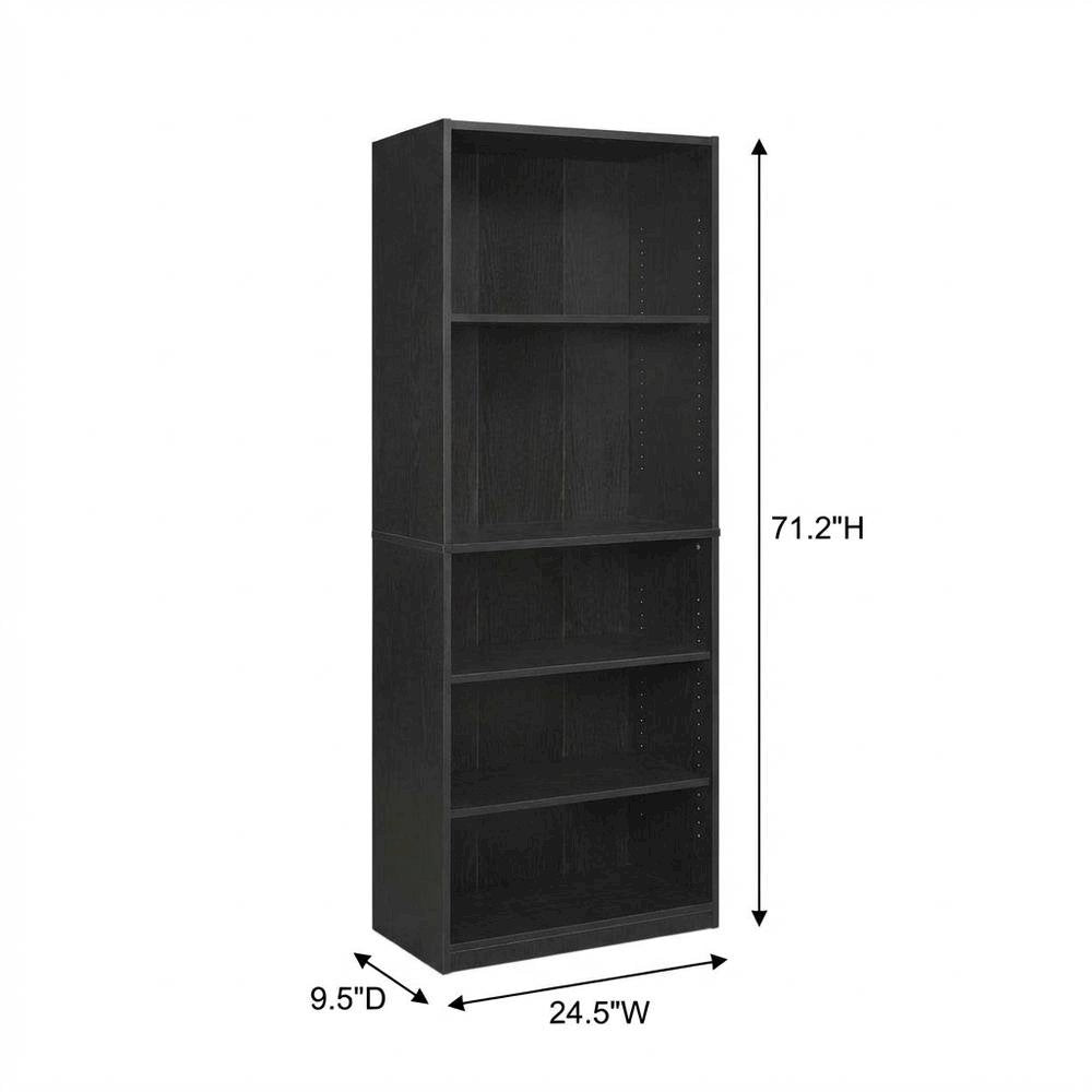 Black 5-Shelf Bookcase with Sturdy Storage and Open Shelving Design