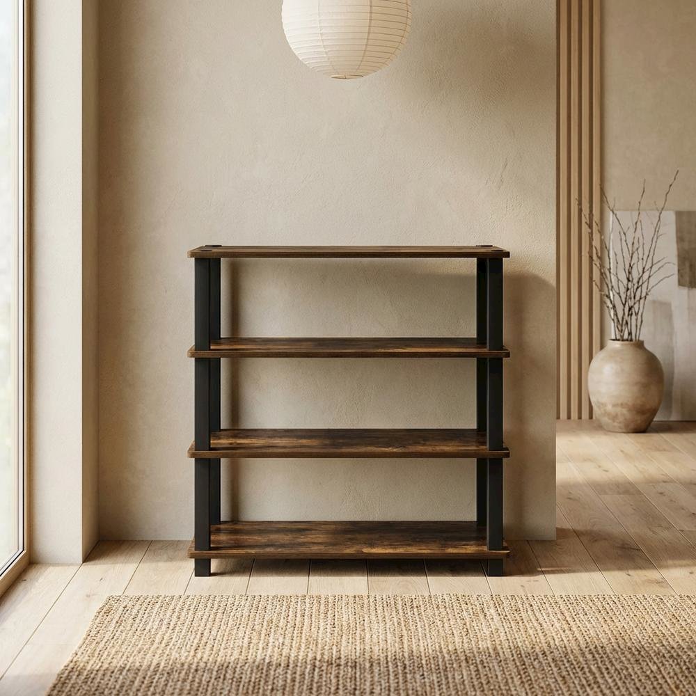 4-Tier Shoe Rack, Amber Composite Wood, PVC Tubes, Tool-Free