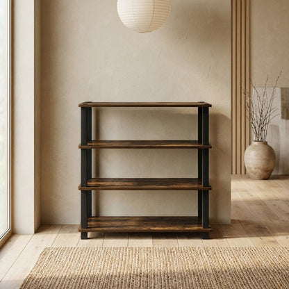 4-Tier Shoe Rack, Amber Composite Wood, PVC Tubes, Tool-Free