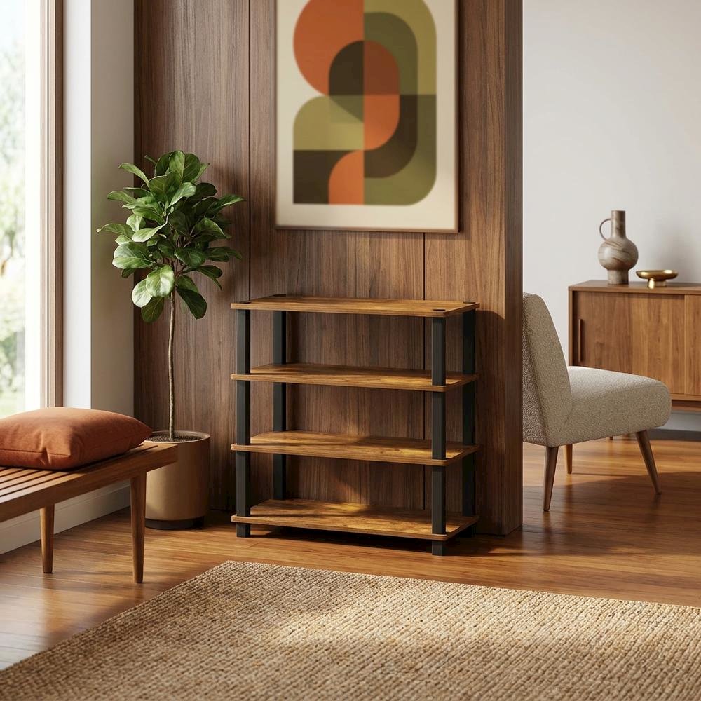 4-Tier Shoe Rack, Amber Composite Wood, PVC Tubes, Tool-Free