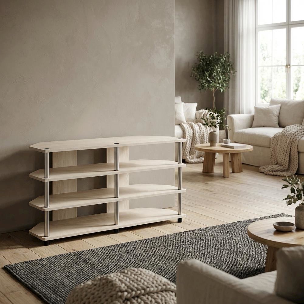 White 4-Tier Corner TV Stand for TVs up to 55 inches with easy assembly