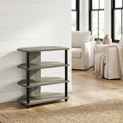 Engineered Wood TV stand, French Oak Grey, Black finish, 4-Tier Storage