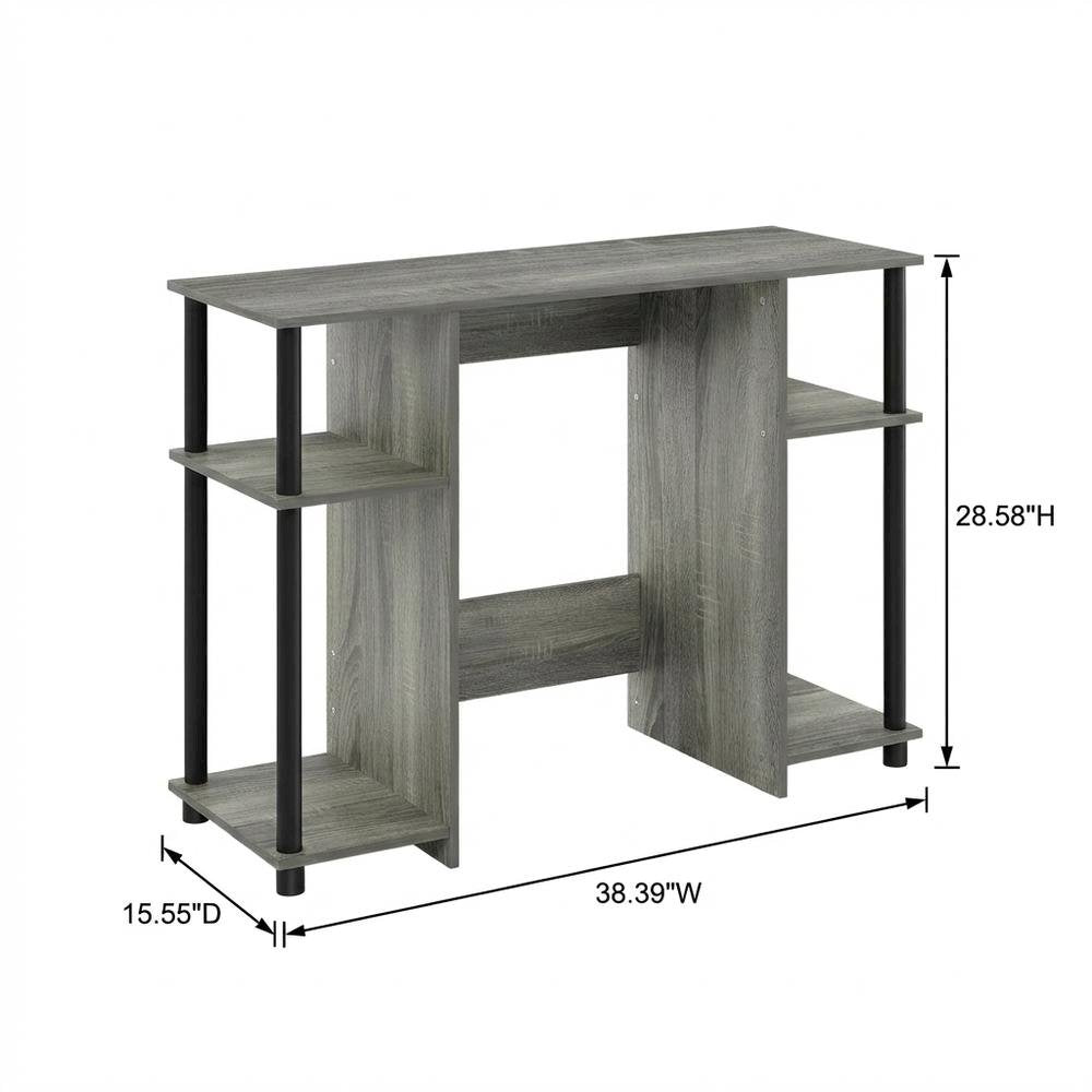 Compact French Oak Grey And Black Study Desk With Modern Design