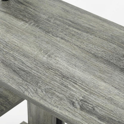 French Oak Grey/Black Computer Writing Desk with Modern Design, Sturdy