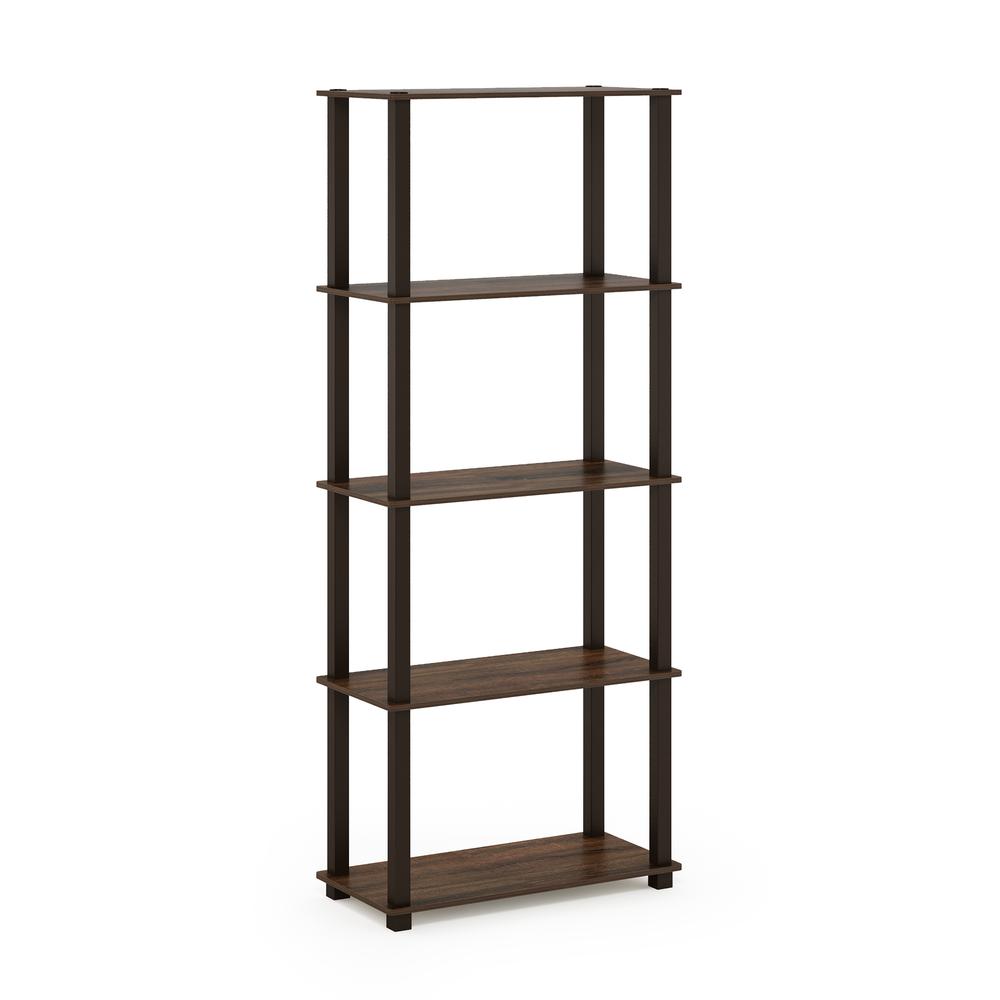 Furinno Turn-S-Tube 5-Tier Multipurpose Shelf Display Rack with Square Tubes, Walnut/Brown