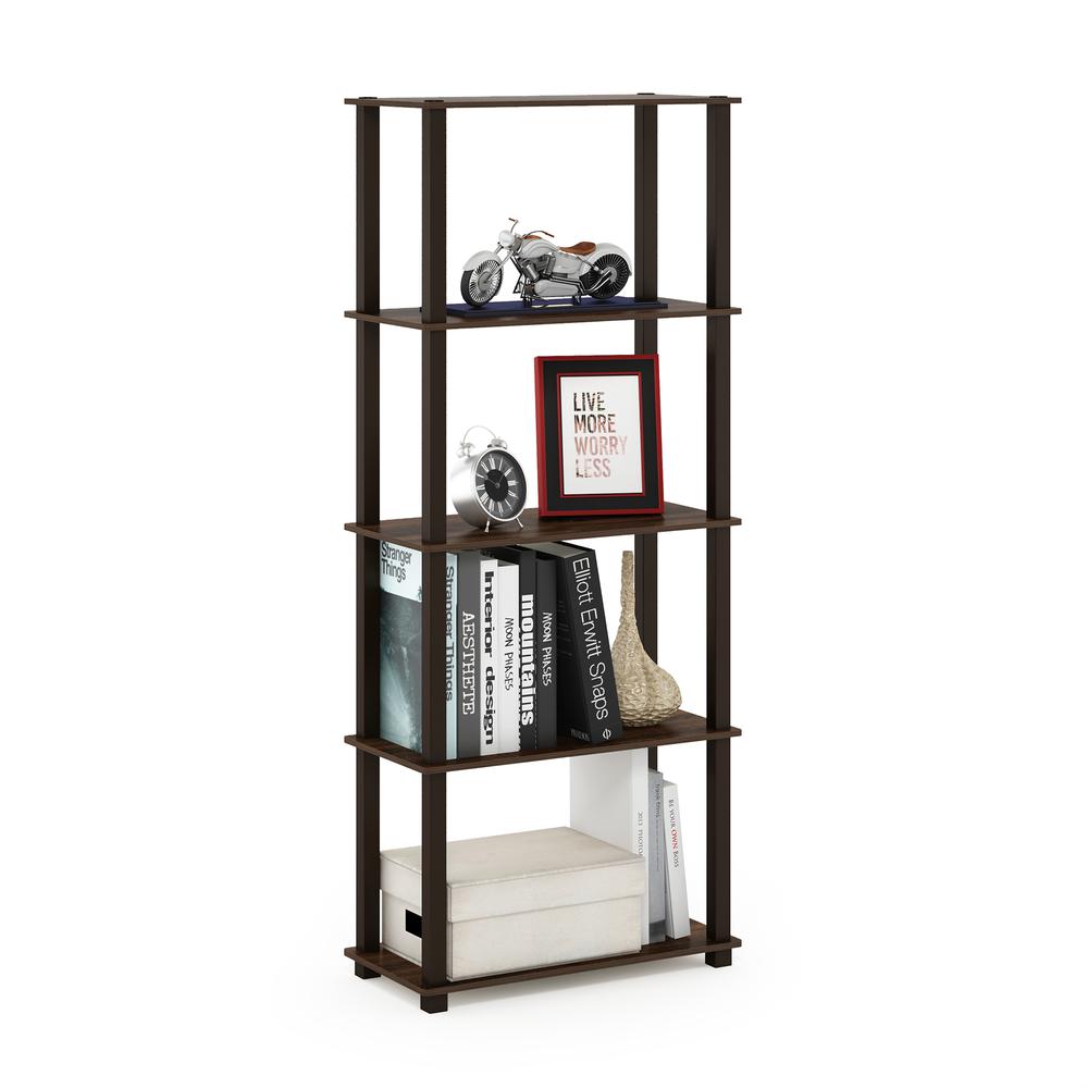 Furinno Turn-S-Tube 5-Tier Multipurpose Shelf Display Rack with Square Tubes, Walnut/Brown