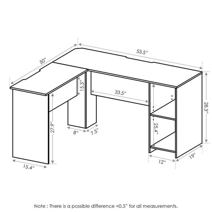 Furinno Indo L-Shaped Desk with Bookshelves, White