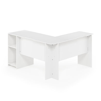 Furinno Indo L-Shaped Desk with Bookshelves, White
