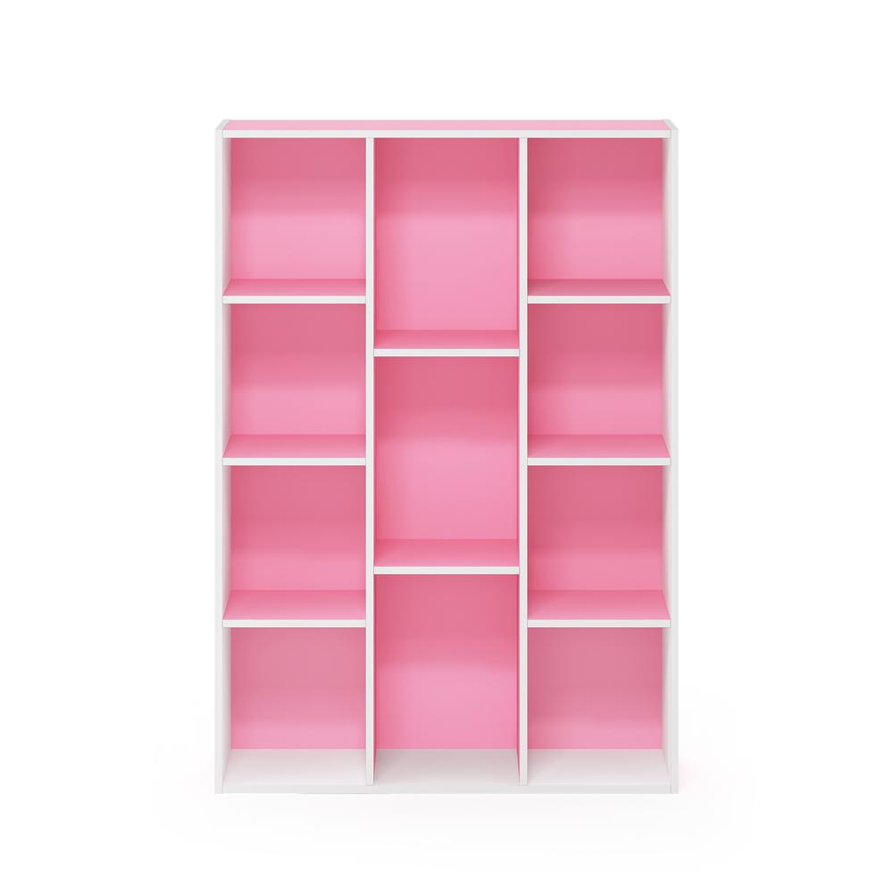 Furinno 11-Cube Reversible Open Shelf Bookcase, White/Pink
