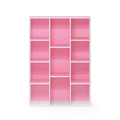 Furinno 11-Cube Reversible Open Shelf Bookcase, White/Pink