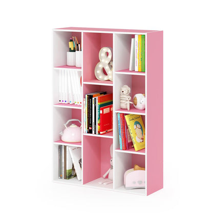Furinno 11-Cube Reversible Open Shelf Bookcase, White/Pink