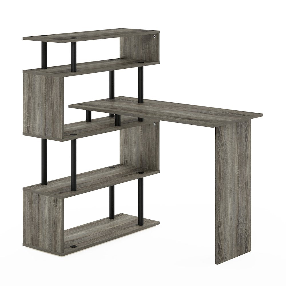 L Shape Computer Desk, Gaming Desk with 5-Tier S-Shaped Side Shelves, Grey Oak