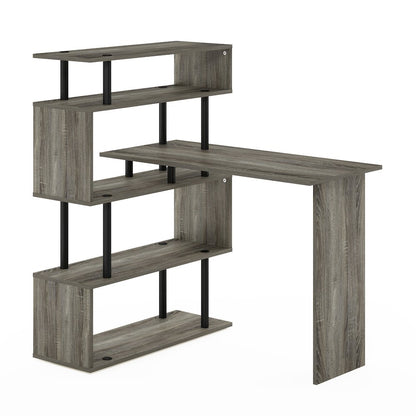 L Shape Computer Desk, Gaming Desk with 5-Tier S-Shaped Side Shelves, Grey Oak