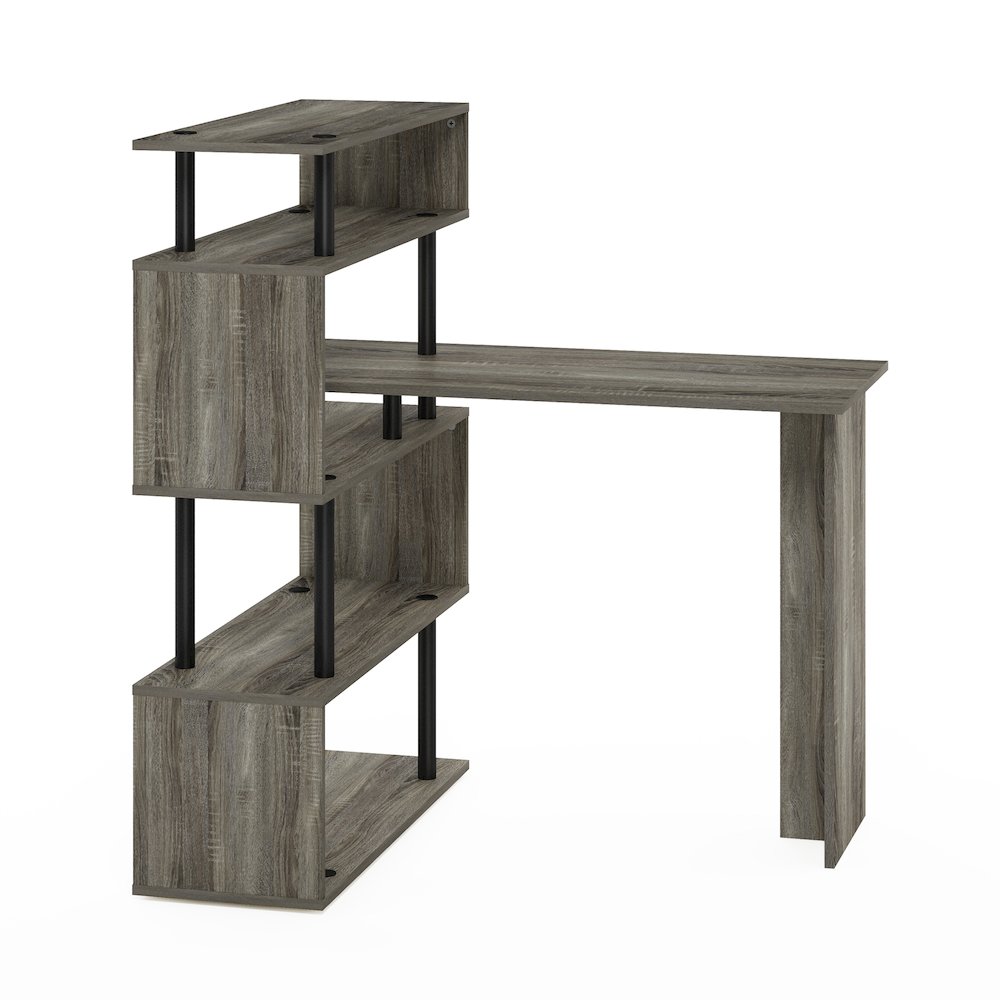 L Shape Computer Desk, Gaming Desk with 5-Tier S-Shaped Side Shelves, Grey Oak