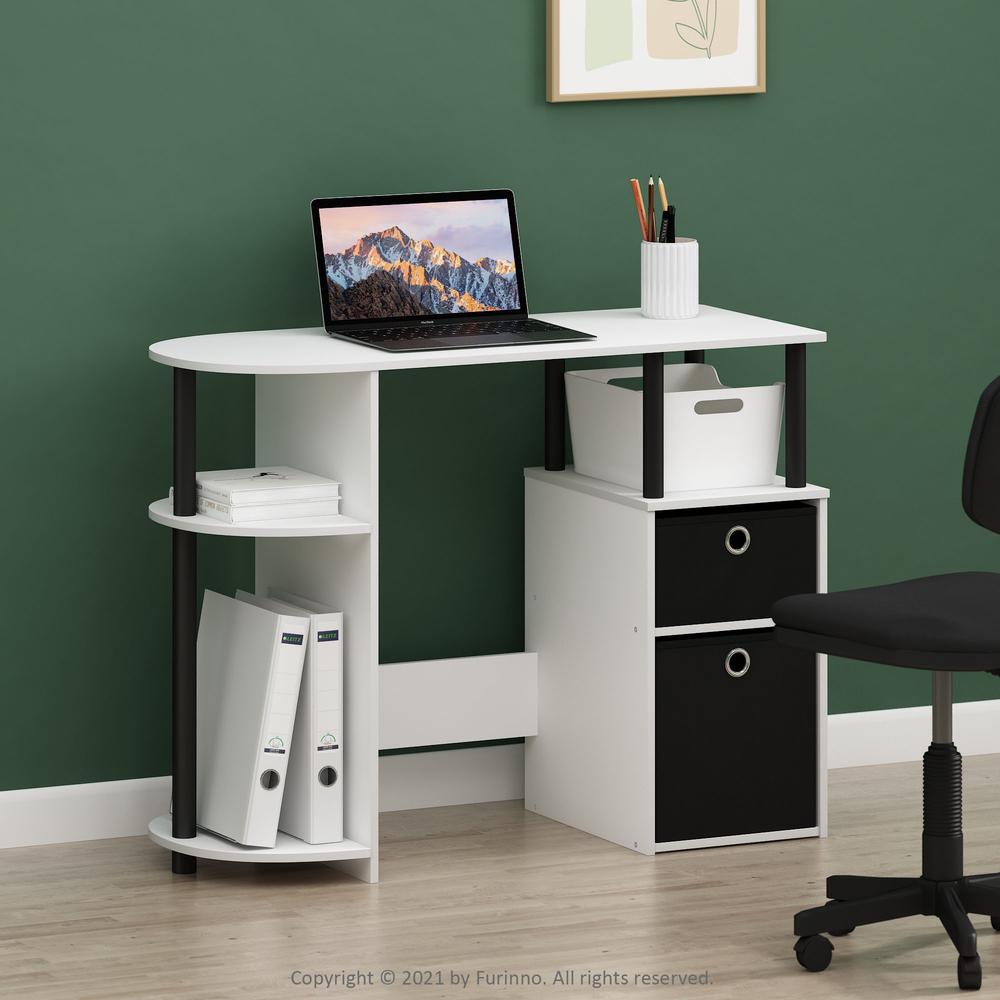 JAYA Simplistic Computer Study Desk with Bin Drawers, White/Black/Black