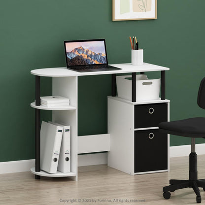 JAYA Simplistic Computer Study Desk with Bin Drawers, White/Black/Black