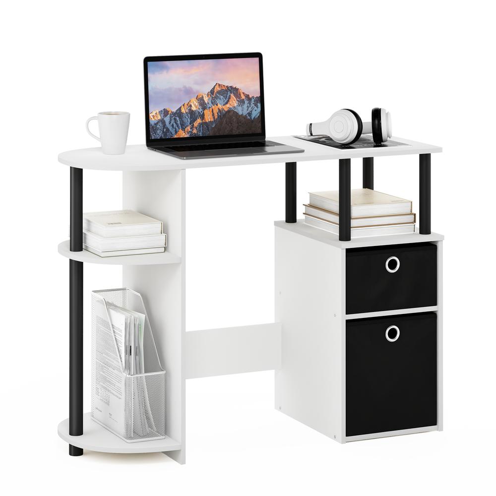 JAYA Simplistic Computer Study Desk with Bin Drawers, White/Black/Black