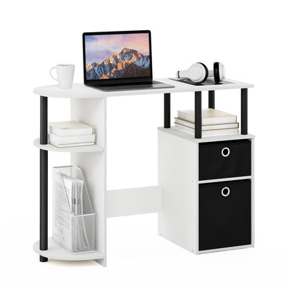 JAYA Simplistic Computer Study Desk with Bin Drawers, White/Black/Black