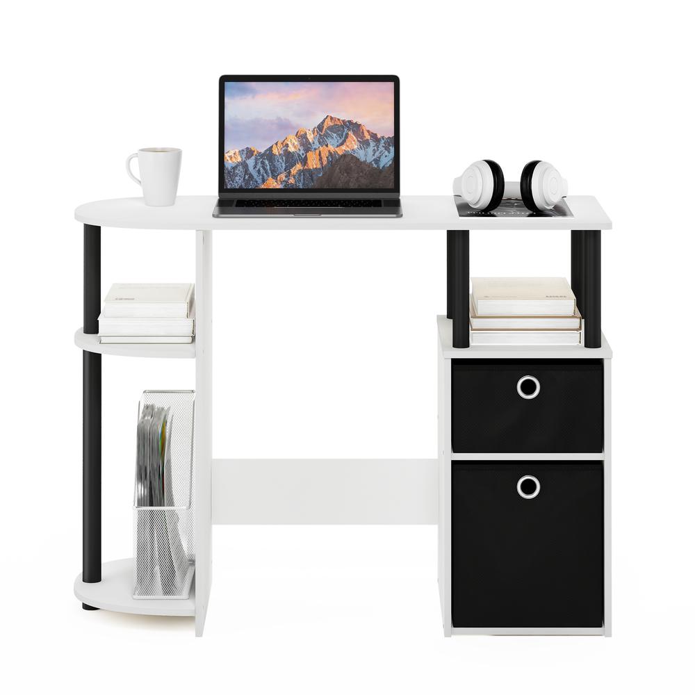 JAYA Simplistic Computer Study Desk with Bin Drawers, White/Black/Black