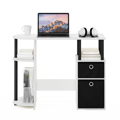 JAYA Simplistic Computer Study Desk with Bin Drawers, White/Black/Black