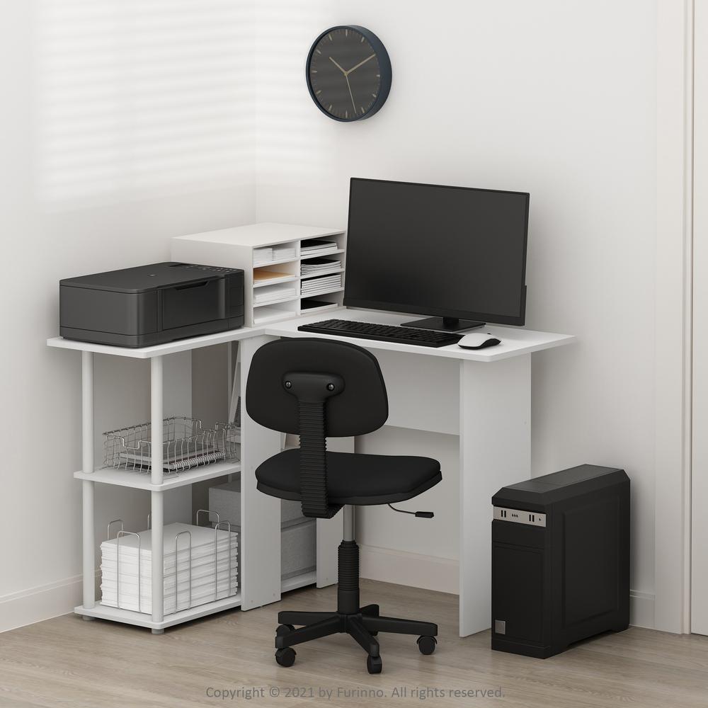 Abbott L-Shape Desk with Bookshelf, White/White