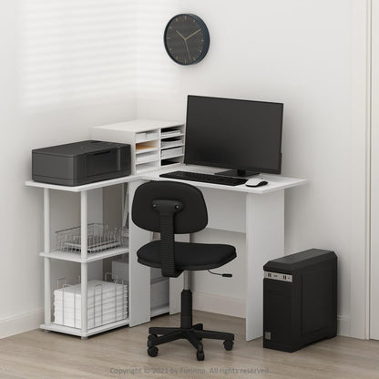 Abbott L-Shape Desk with Bookshelf, White/White