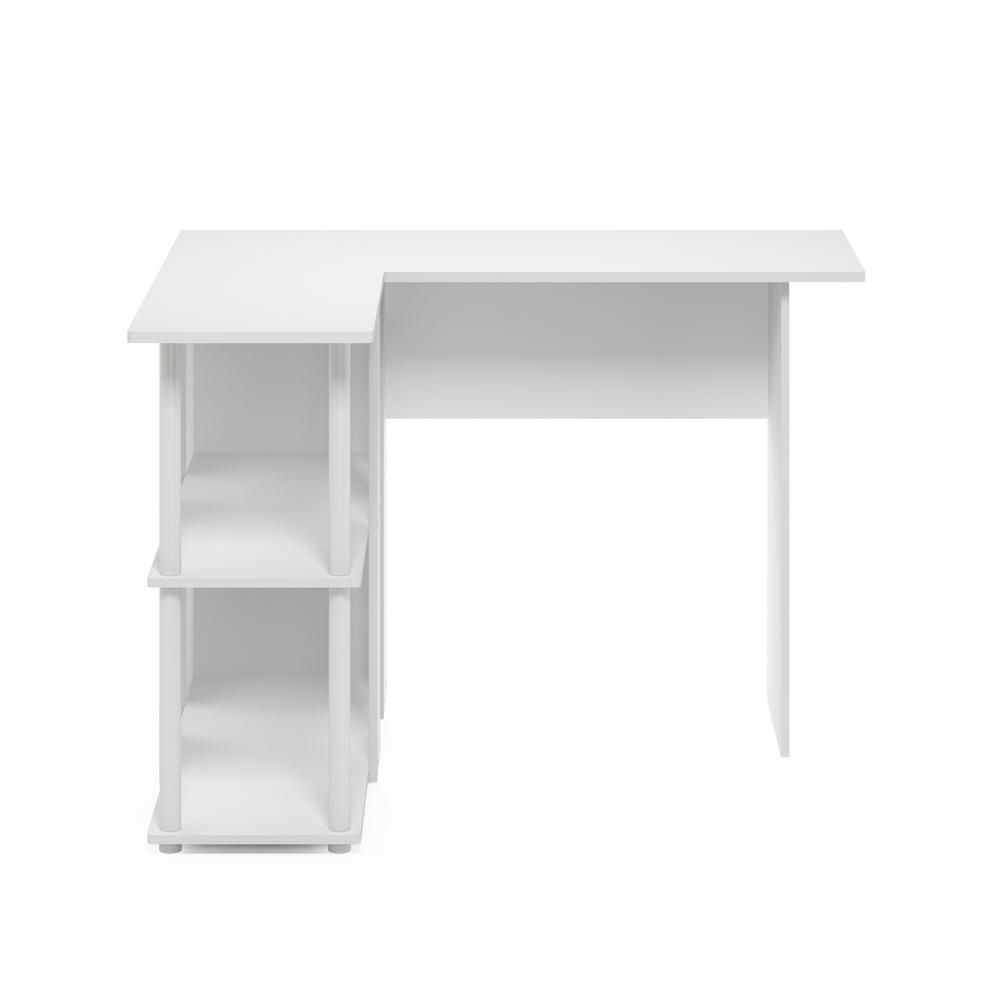 Abbott L-Shape Desk with Bookshelf, White/White