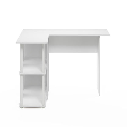 Abbott L-Shape Desk with Bookshelf, White/White