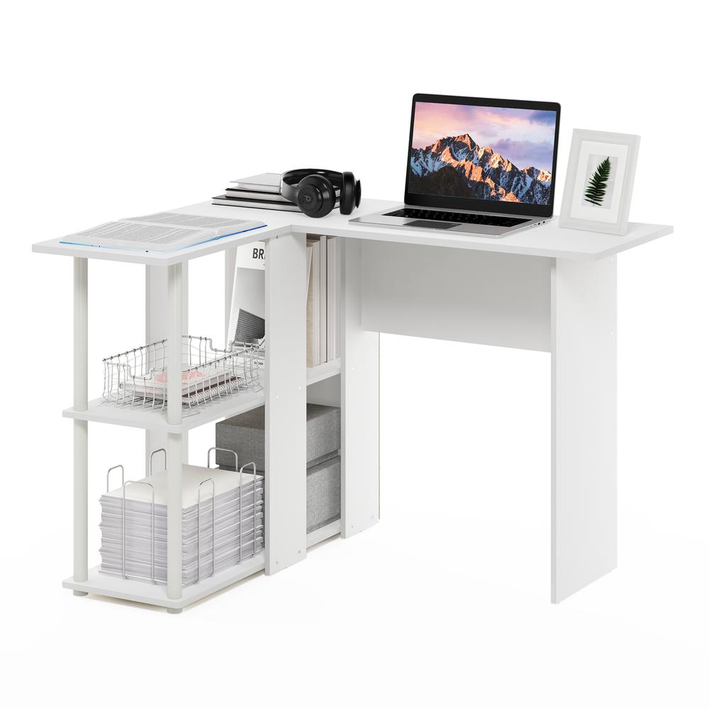 Abbott L-Shape Desk with Bookshelf, White/White