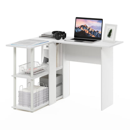 Abbott L-Shape Desk with Bookshelf, White/White