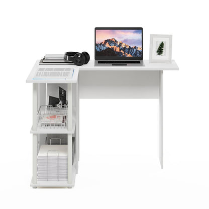 Abbott L-Shape Desk with Bookshelf, White/White