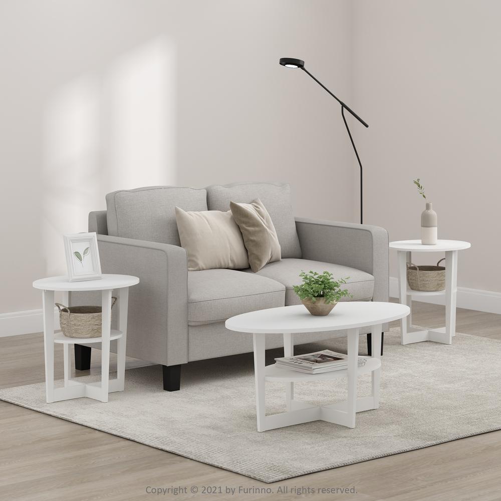 JAYA Oval End Table, White, Set of 2