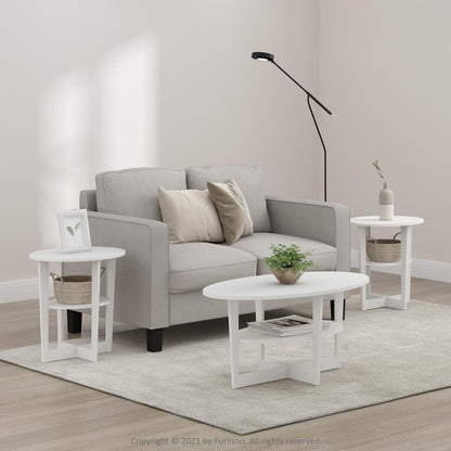 JAYA Oval End Table, White, Set of 2