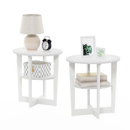 JAYA Oval End Table, White, Set of 2