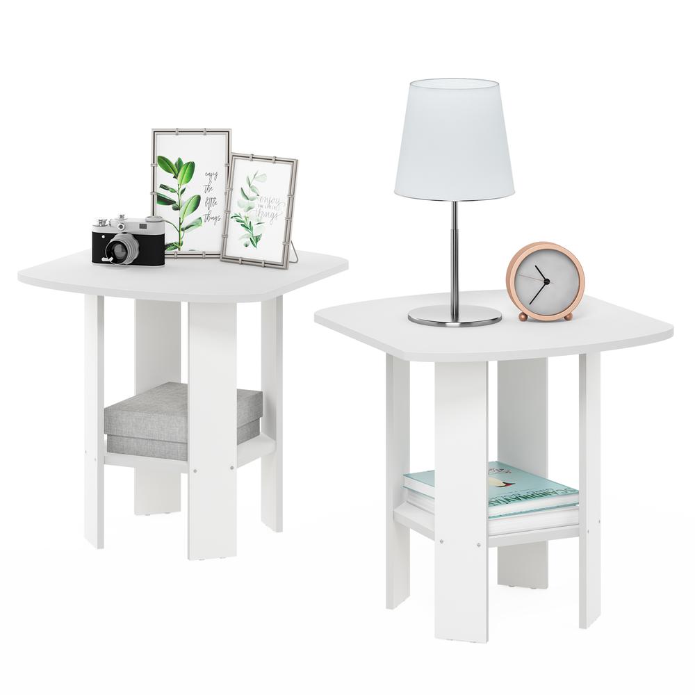Simple Design End Table, White, Set of 2